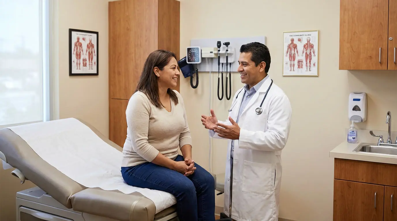 Patient receiving care without insurance at a Hispanic clinic in Houston