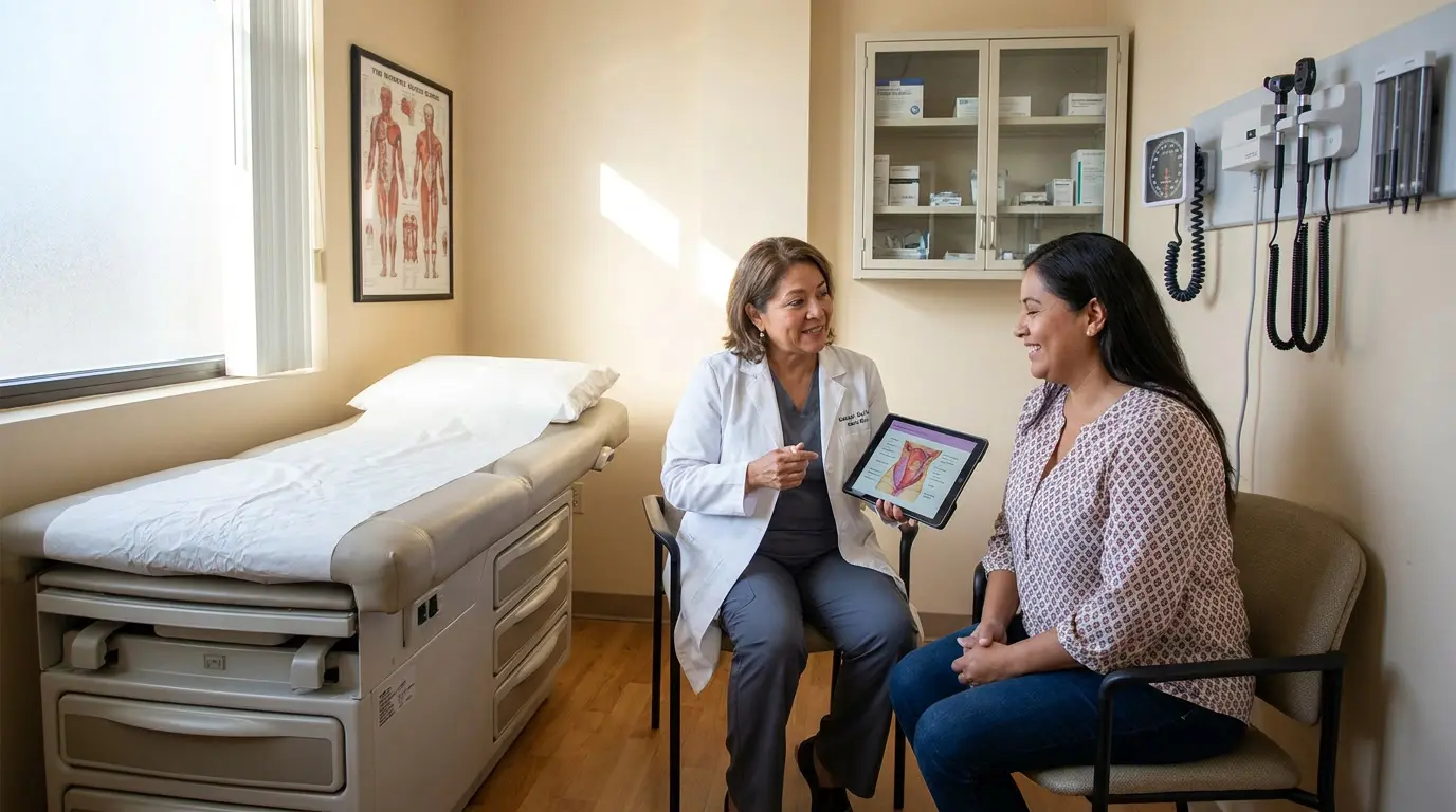 Hispanic woman at a women's health visit in Houston