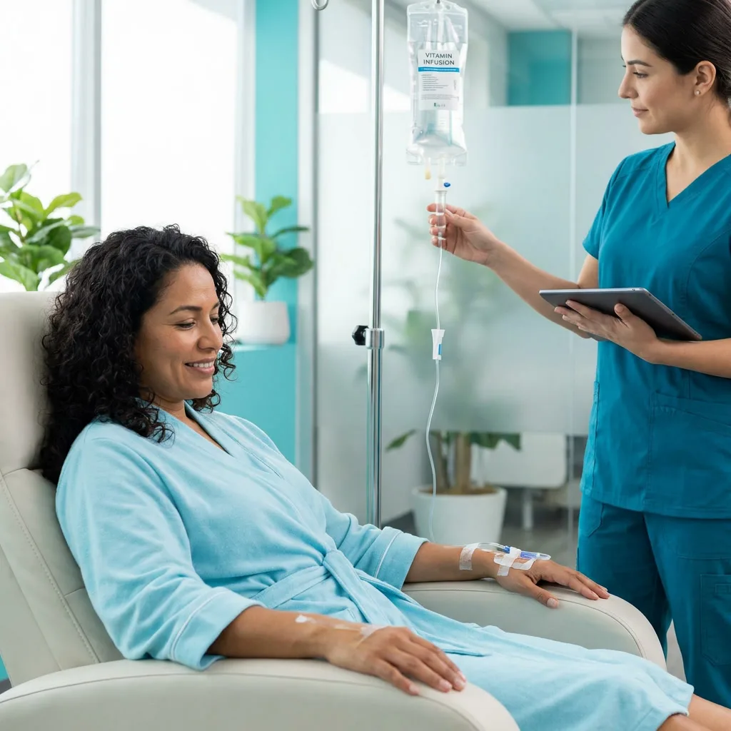Vitamin B12 shot and vitamin IV therapy at a Hispanic clinic in Houston
